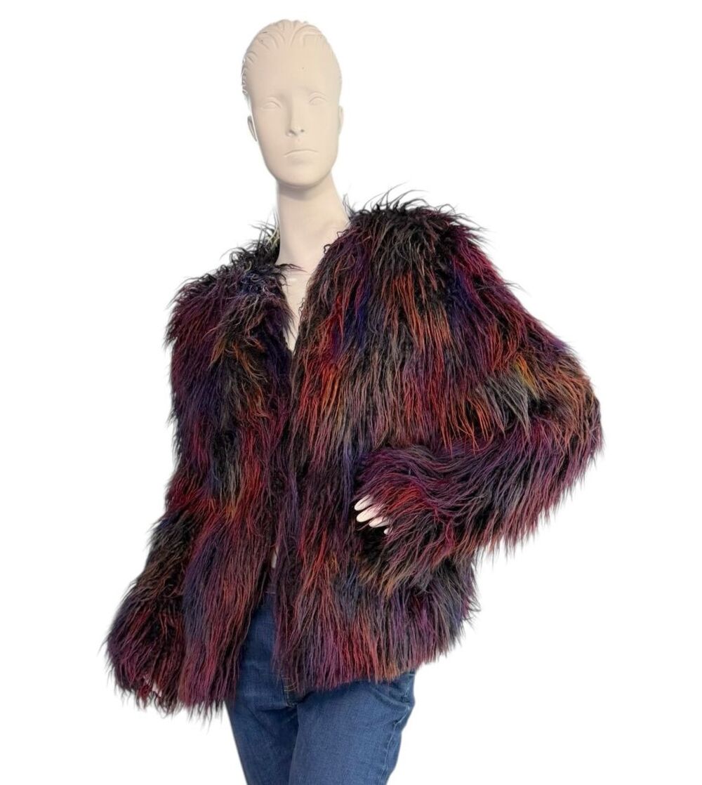SpiritHoods Faux Fur Shaggy 70s Multicolor Jacket Collectors Edition $450 Size S - Picture 2 of 13
